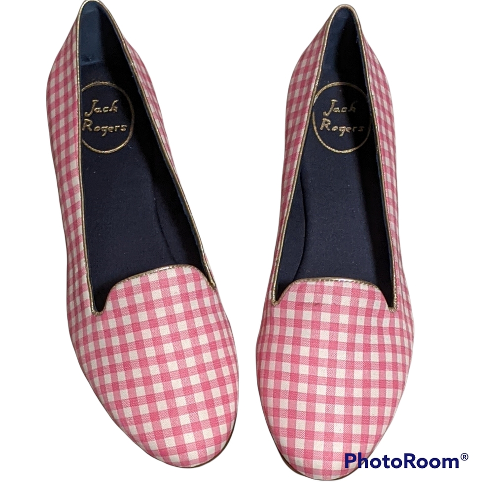 Jack Rogers Reese gingham flat loafer slip-on preppy outer banks size 9M - Picture 1 of 15